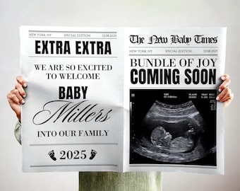 New Baby Announcement Newspaper Invite, Baby On the Way Pregnancy Reveal, Custom Newspaper Template for Baby Shower, Printed Large Newspaper