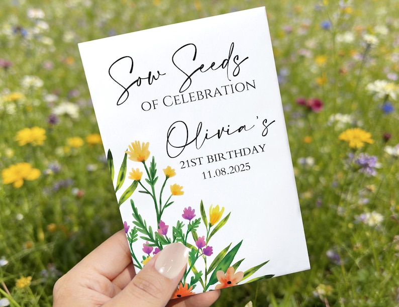 Birthday Bloom: Paquetes de semillas para cumpleaños, regalos personalizados para fiestas de 1.er, 30.º, 40.º y 50.º cumpleaños, regalos personalizados con semillas de flores silvestres. imagen 12