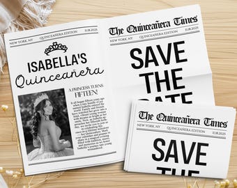 Custom Quinceañera Save the Date Newspaper, Editable Invitation for Quince Photoshoot, Custom Sweet 15 Announcement, Quinceanera Party Decor
