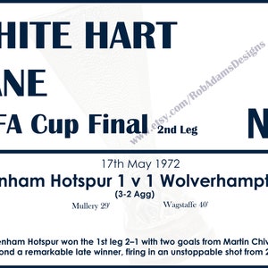 Tottenham Hotspur (Spurs) 1972 UEFA Cup win commemorative 12x8&quot; (20x30cm) aluminium Street Sign