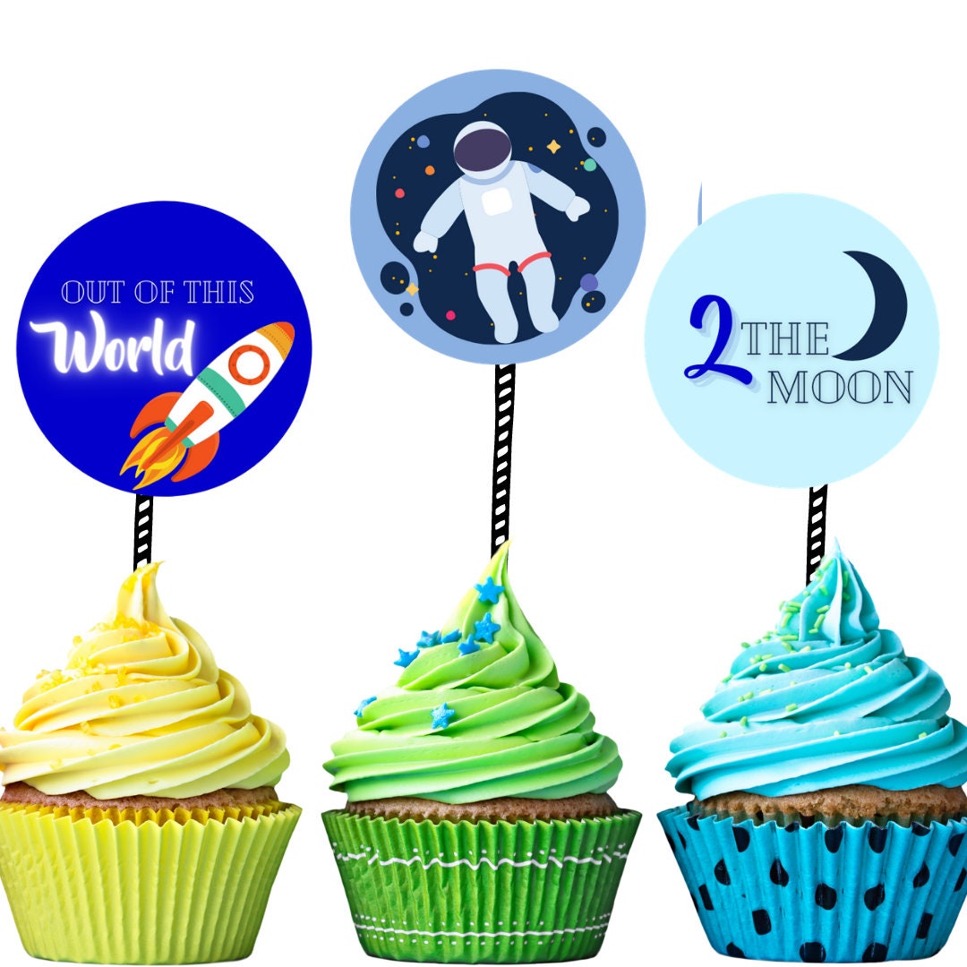 Space Party Printable Cupcake Toppers Etsy