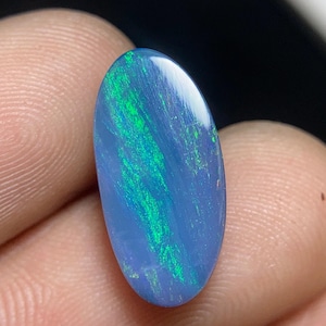 Cabujón doblete de ópalo Coober Pedy australiano de origen ético, 4,35 ct, 16x8x3 mm, juego eléctrico de colores y destellos, ópalo suelto para joyería.
