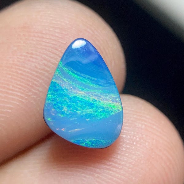 Coober Pedy Opal Cabochon, Neon Red Green Blue Flash, 9x7x3MM Loose Gemstone