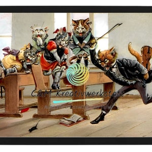 Dessin animé chats école rétro image impression affiche drôle chat mignon chat humanisé chats Reproduction