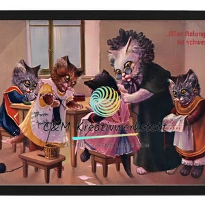 Cartoon Cats School Retro Picture Print Poster Funny Cat Cute Cat Humanized Cats Reproduction