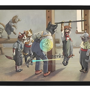 Cartoon Cats School Retro Picture Print Poster Funny Cat Cute Cat Humanized Cats Reproduction