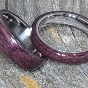 8mm Purple Heart Ring, Wooden Purple Ring, Bentwood Ring, Purple Heart Wood, Male Rings Purple, Purple Wedding Ring, Purple Ring for Women