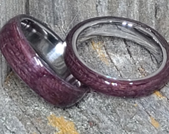 Featured listing image: 8mm Purple Heart Ring, Wooden Purple Ring, Bentwood Ring, Purple Heart Wood, Male Rings Purple, Purple Wedding Ring, Purple Ring for Women