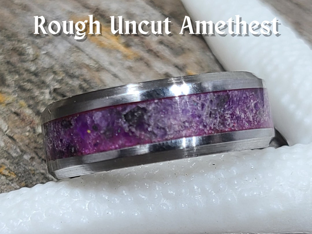 8mm Amethyst Inlay Rings in the Rough and Uncut. Sizes US 6-14. Custom ...