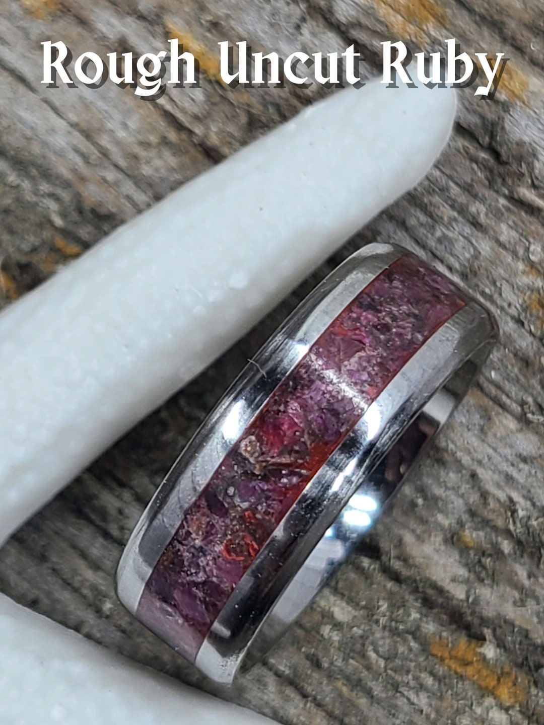 8 Mm Ruby Inlay Rings in the Rough and Uncut. Sizes US 6 14