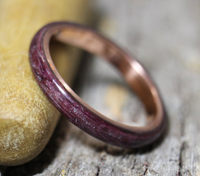 8mm Purple Heart Ring, Wooden Purple Ring, Bentwood Ring, Purple Heart