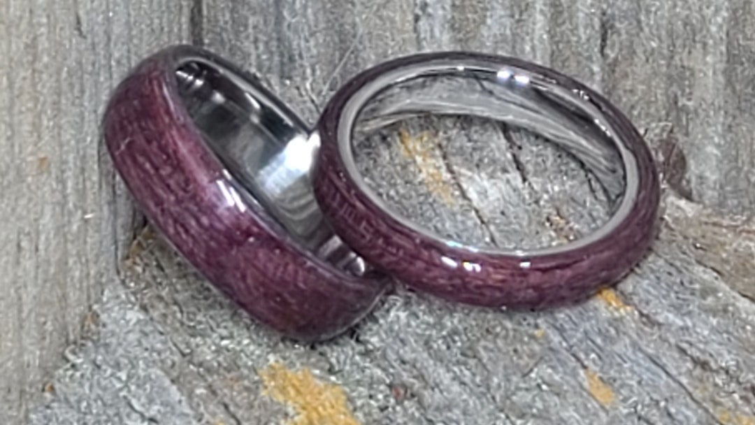 8mm Purple Heart Ring, Wooden Purple Ring, Bentwood Ring, Purple Heart Wood, Male Rings Purple