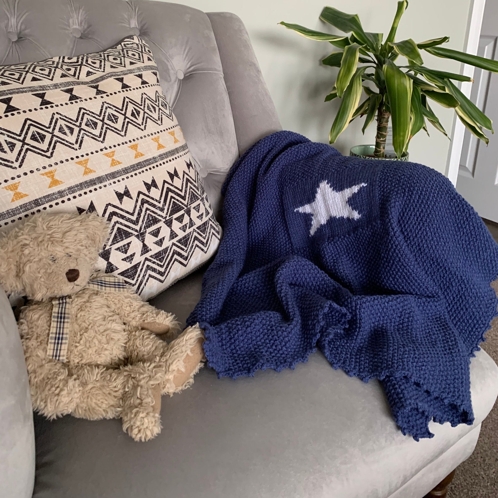 Knitted Soft Baby Blanket with Star Motif Etsy