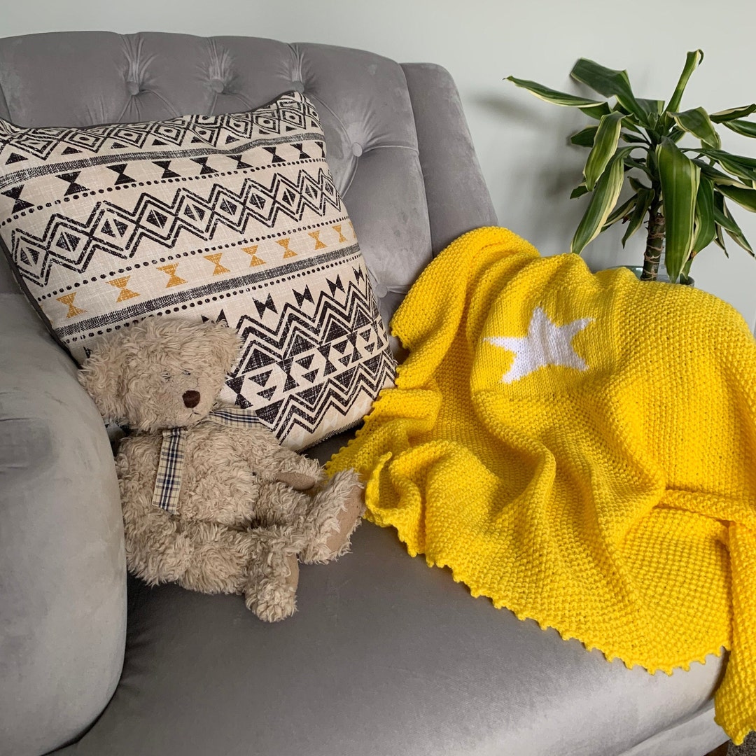 Beautiful Hand Knitted Soft Baby Blanket With Star Motif. Gift Etsy UK