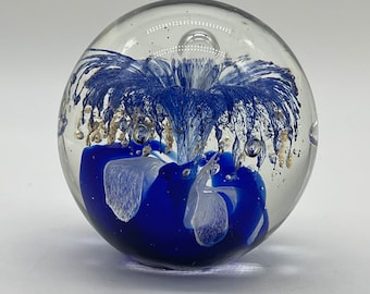 Large blue and clear art glass ‘fountain like’ paperweight