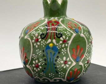 Handcrafted Turkish Pomegranate Vase  with great relief feel  paint design