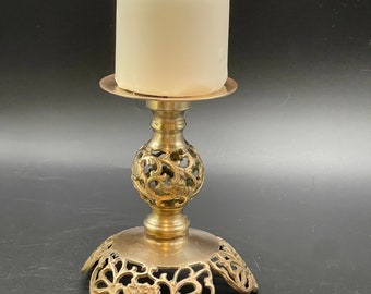 Solid Brass filigree large piller candle holder