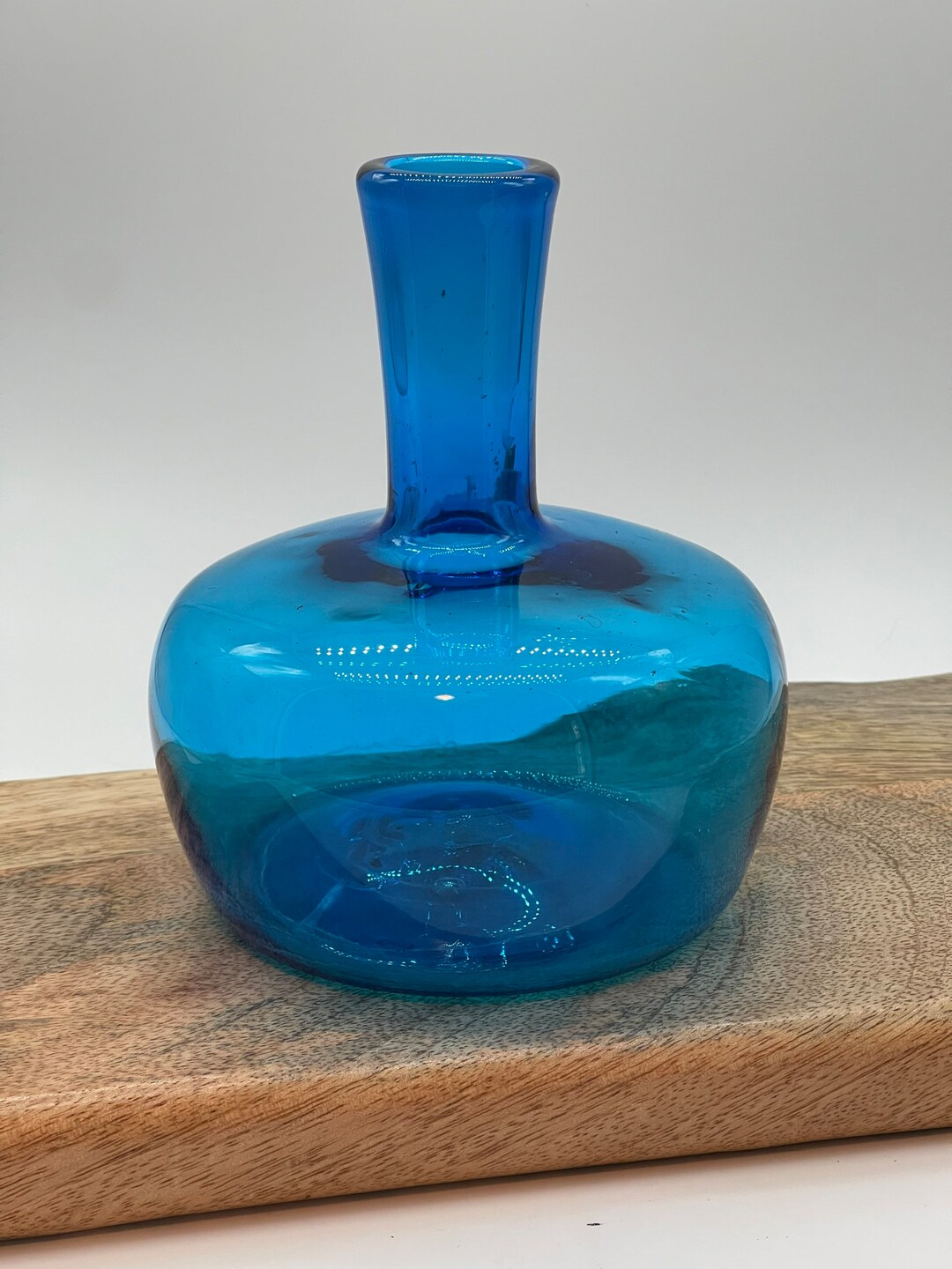 Hand Blown Art Glass Decanter Vase Aqua Blue Etsy
