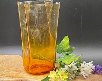 BLENKO ‘Paper Bag’ style amber vase medium sized