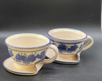 pottery blue and white set of 2 soup and cracker bowls mint condition