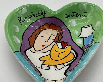 Sandra Magsemen heart shaped cat themed trinket dish