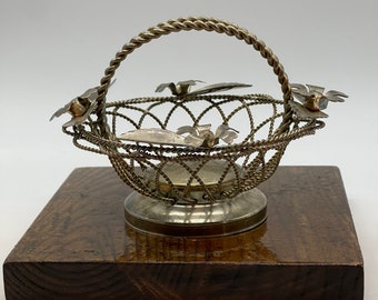 Silverplate woven basket with leaves and flowers