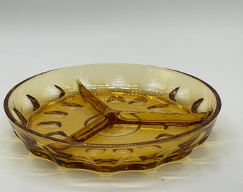 Amber thumbprint Hazel Atlas depression divided glass relish dish