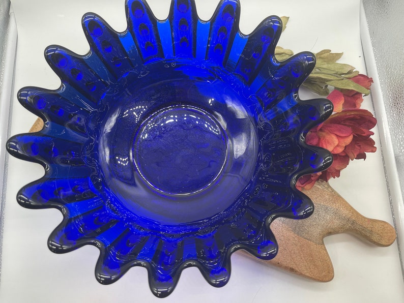 Cobalt Blenko art glass mid century large bowl image 3