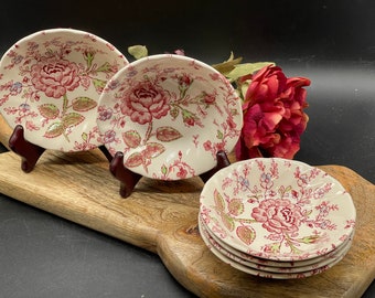 Set of six vintage Johnson Brothers berry bowls in the Rose Chintz pattern