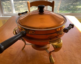 Coper Brass and Wood five piece chaffing dish