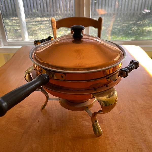 Coper Brass and Wood five piece chaffing dish