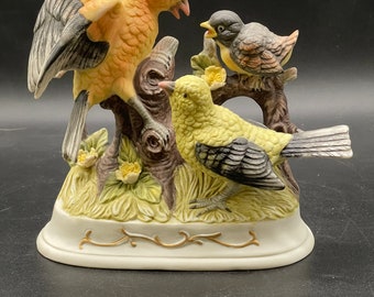 Three bird vintage figurine Goldfinch