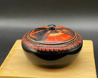 Hand made powder trinket round wood  box Nakshi design