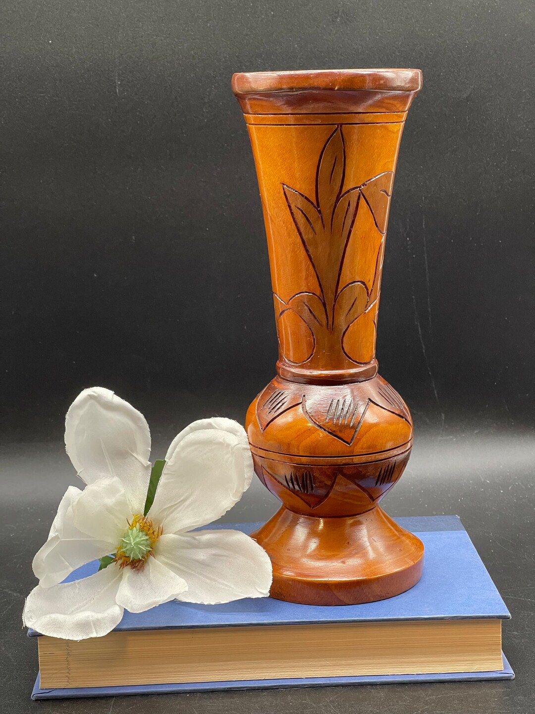 Hand Carved Two Tone Solid Wood Vase Etsy