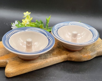 Pair of very vintage apple baking dishes in denim blue from Christain Ridge Pottery