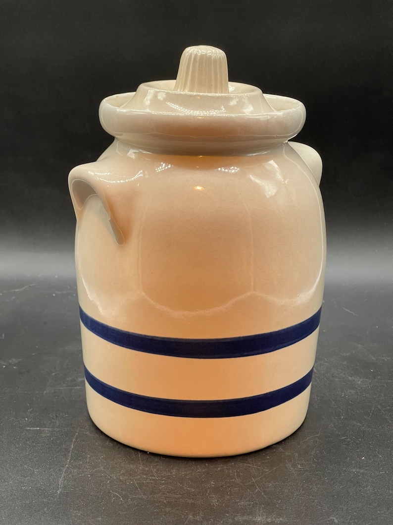 Roseville Ohio Pottery Crock W/lid Blue Stripe Etsy