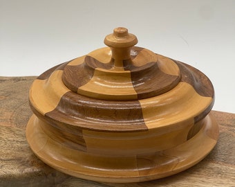 Hand turned Mid Century wooden lidded bowl