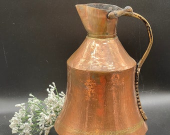 Hammered Copper heavy pitcher brass handle