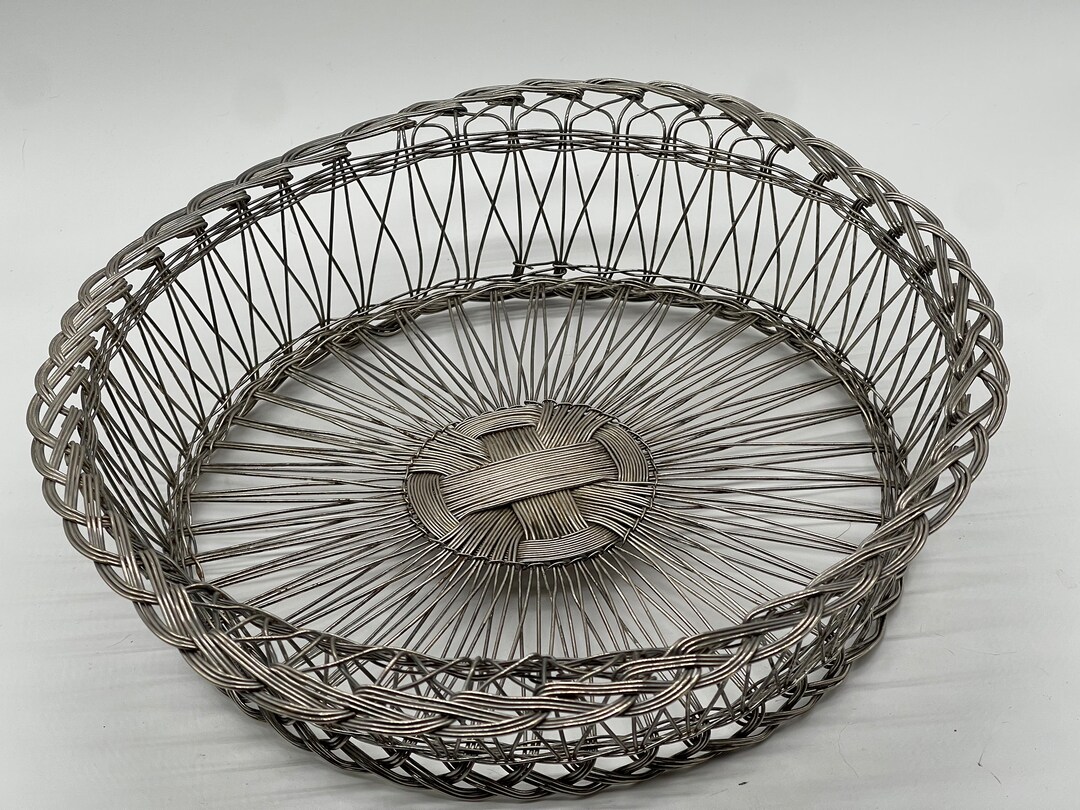 Large Silver Wire Basket With Handles About 13 Etsy