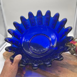 Cobalt Blenko art glass mid century large bowl image 7