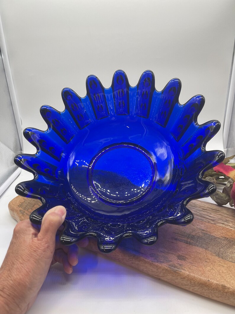 Cobalt Blenko art glass mid century large bowl image 7