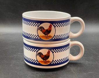 Rooster soup or chowder bowls farmhouse set of two