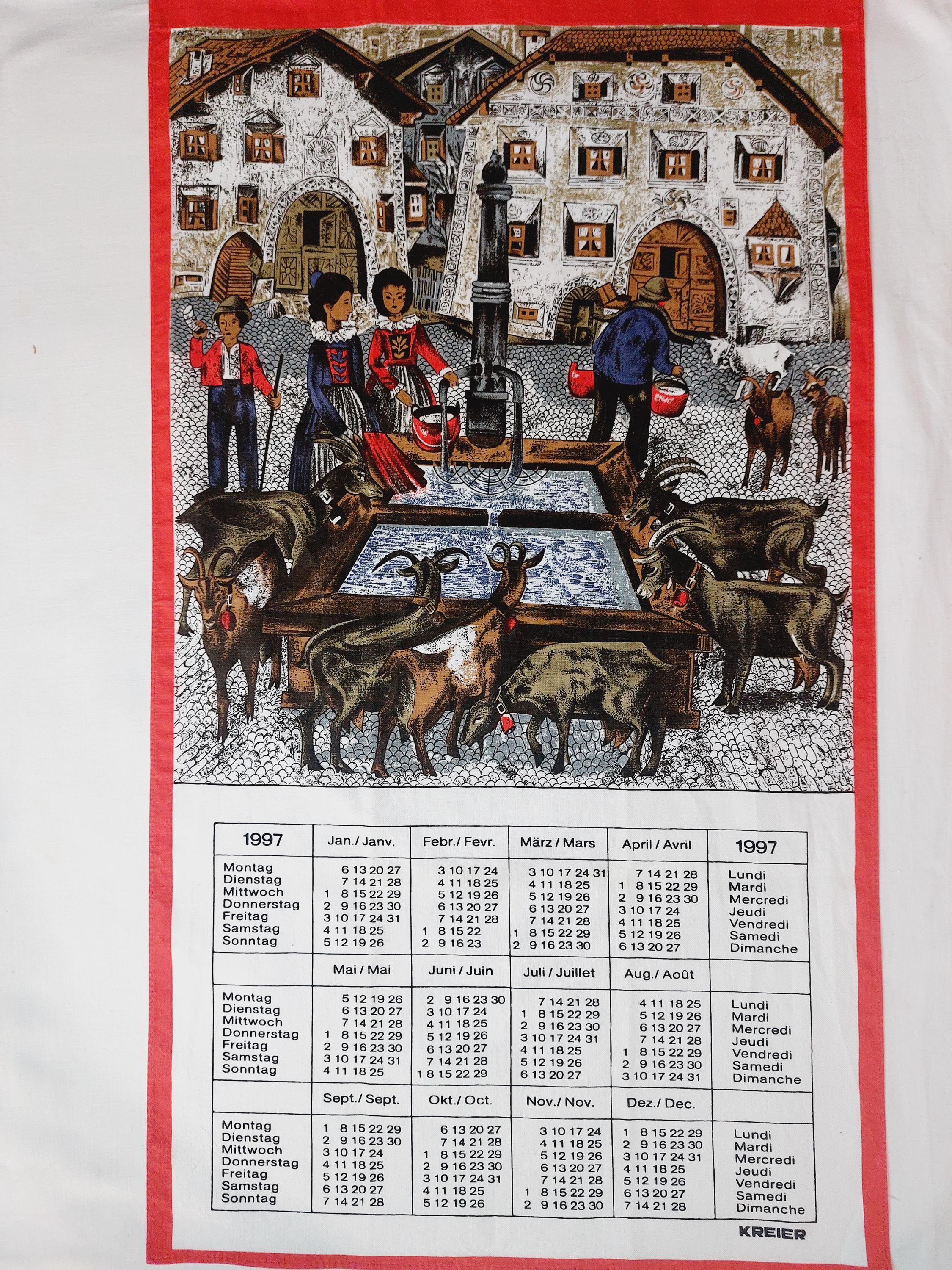 Lot De 2 Torchons Calendriers Publicitaires 1998/1999 Coton Made In France