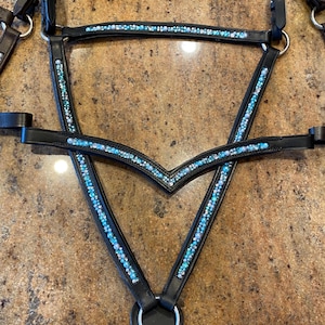 Custom bedazzled horse breast plate, leather breast collar