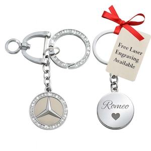 Mercedes Benz Keychain | Crystal & Chrome Plated Keyring | Sparkling Rhinestone Design | AMG | Gift for Mercedes Fans