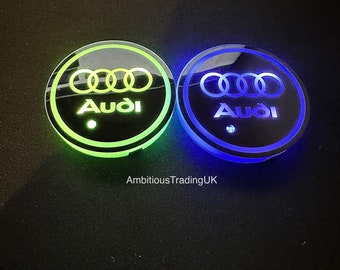 Audi LED Cup Coaster - 2pcs, Light-Up Car coaster Accessory, Wireless 7 Ambient Colour Lights & 3 Modes
