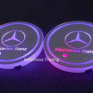 Mercedes Benz, AMG LED Cup Coaster - 2pcs, Light-Up Car Coaster Accessory, Wireless 7 Ambient Colour Lights & 3 Modes
