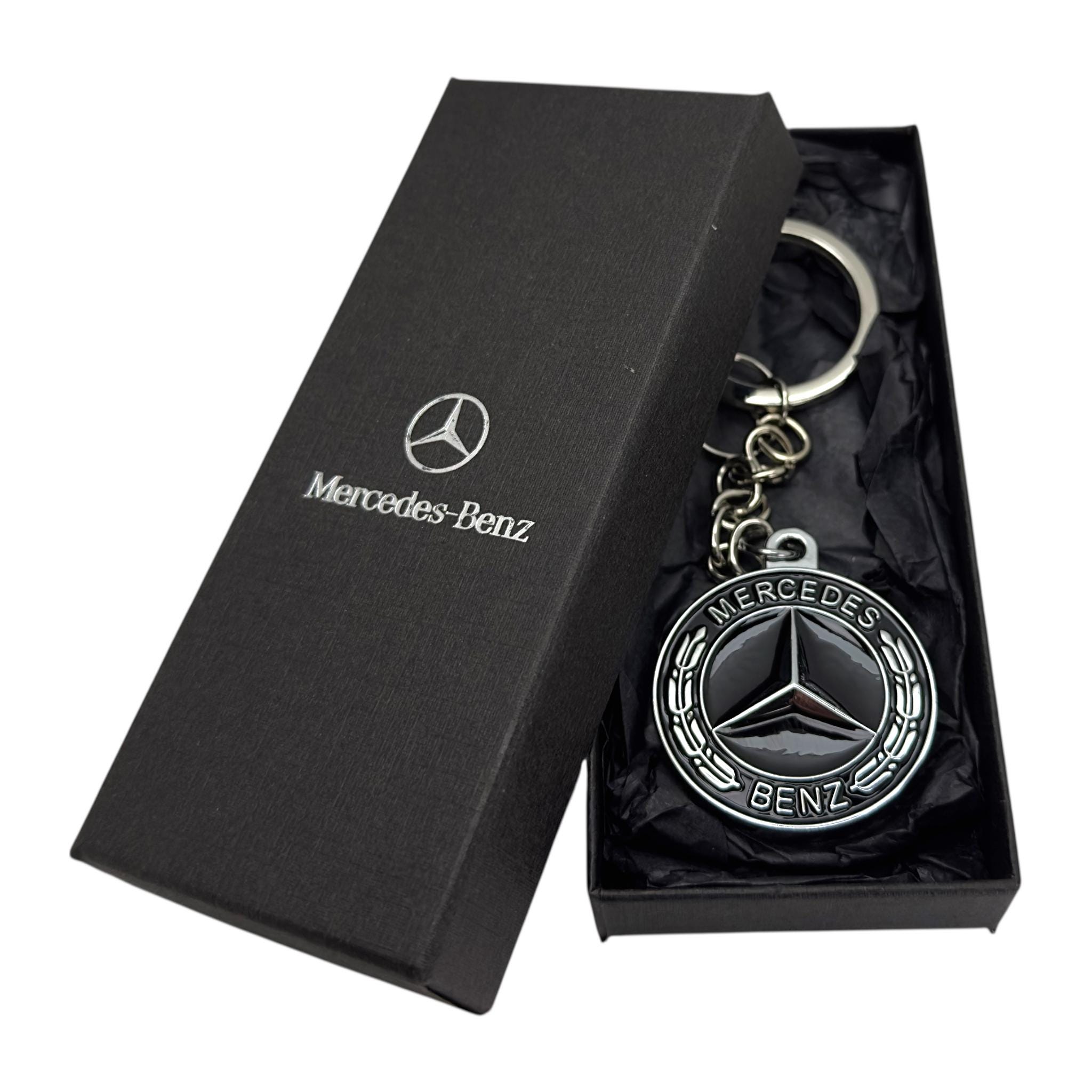 Black Mercedes Benz AMG, Solid Wreath, Double Sided Key Ring / Key