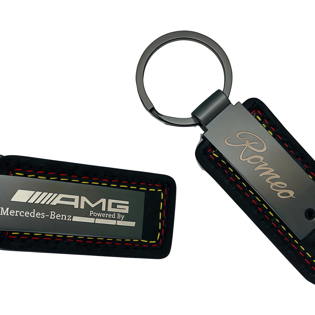 Mercedes Benz AMG Key Ring, Leather and Stainless Steel, Personalized ...