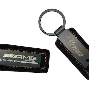 Mercedes Benz AMG Leather and Metal Key Ring, Perfect Gift & Accessory for Mercedes and AMG Admirers - Gift Box Optional